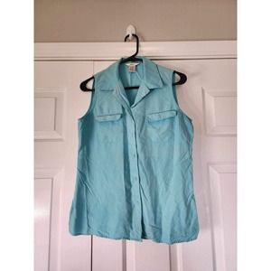 Vintage Edward Robins Egg Blue Sleeveless Silk Tencel Button Up size Medium